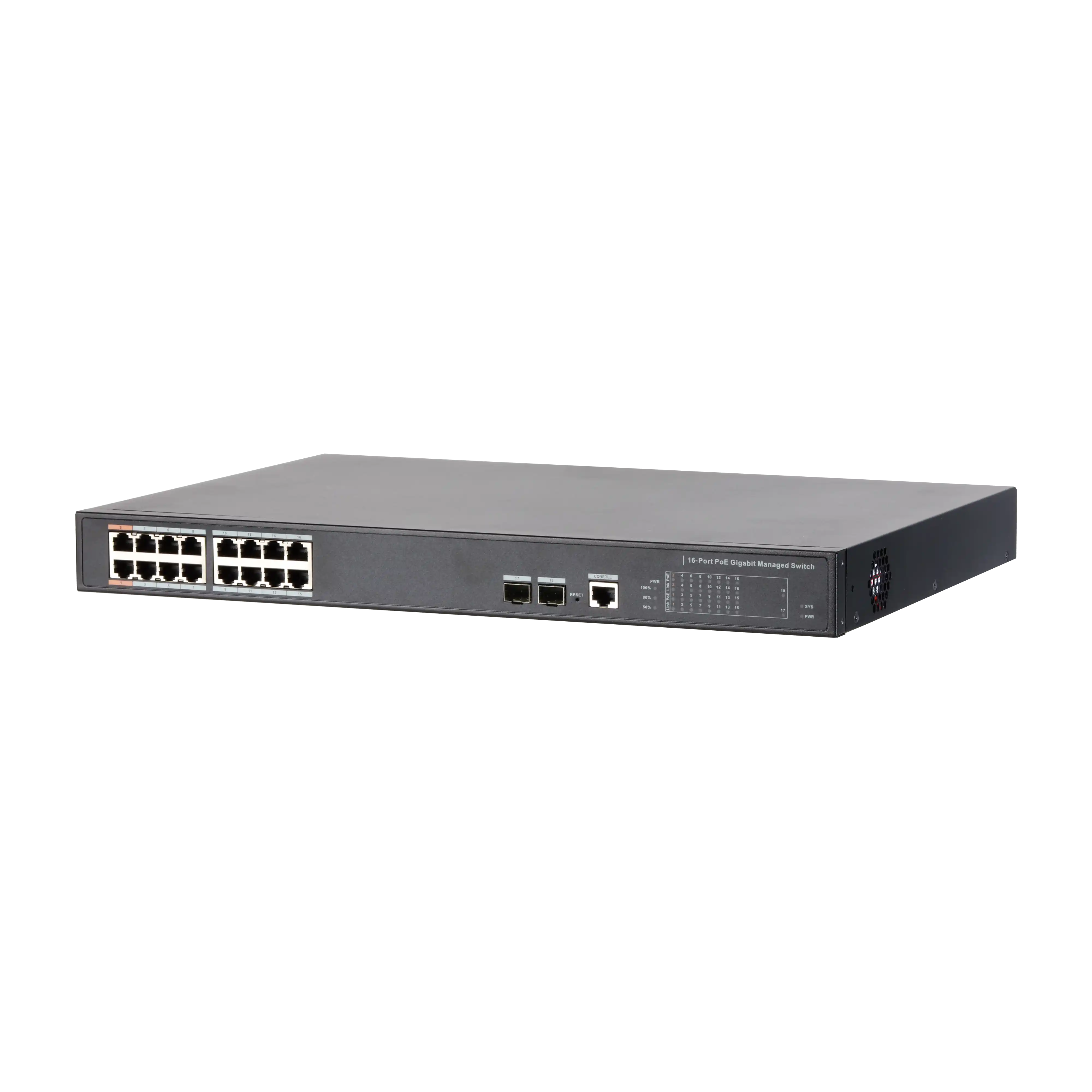 PFS4218-16GT-240 16 Port PoE Switch (16GE PoE + 2GE SFP + 1 Konsol, Toplam 240W PoE ) 